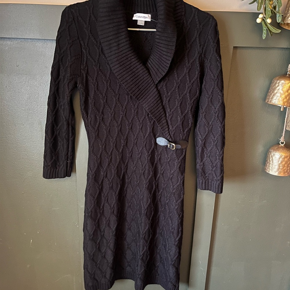 Calvin Klein Black Textured Knit Dress
